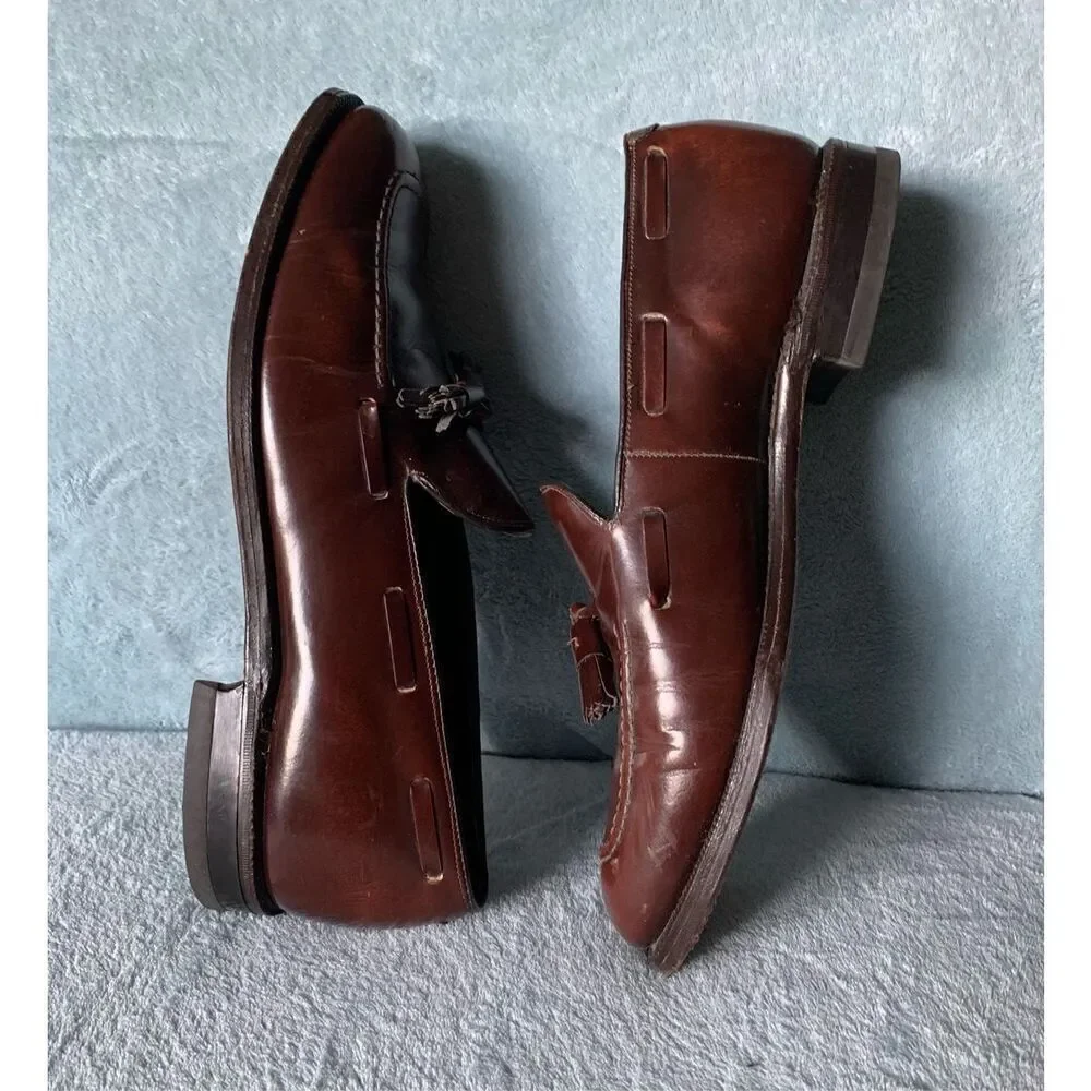 Johnston & Murphy Brown Square Toe TASSLE Leather Dress Shoes mens 9.5 D